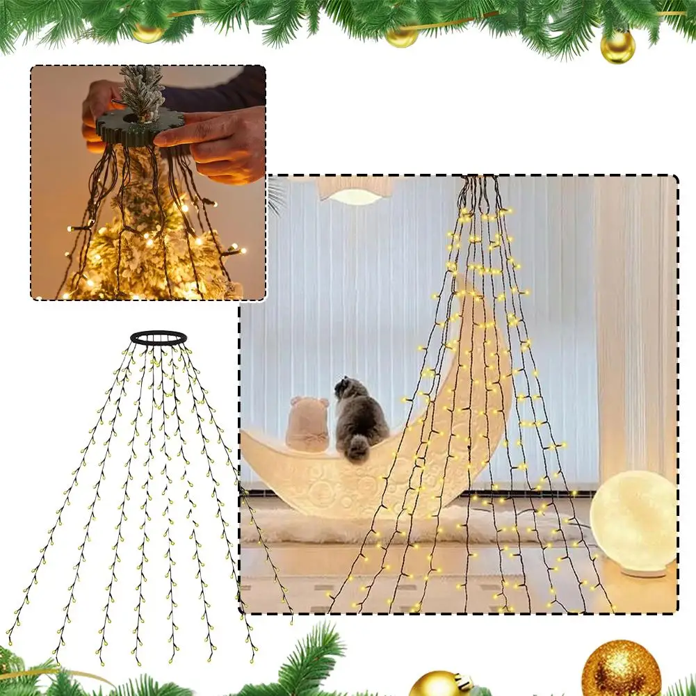 1.5M/2M LED String Lights Christmas Tree Tops Lights Waterproof 2025 Garden Outdoor Christmas Waterfall Light Decoration O3O0