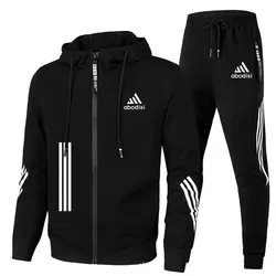 2024 Frühling und Herbst neue Herren gestreifte Jacke Kapuze Reiß verschluss Jacke und Hose Casual Sportswear Mode Herren bekleidung