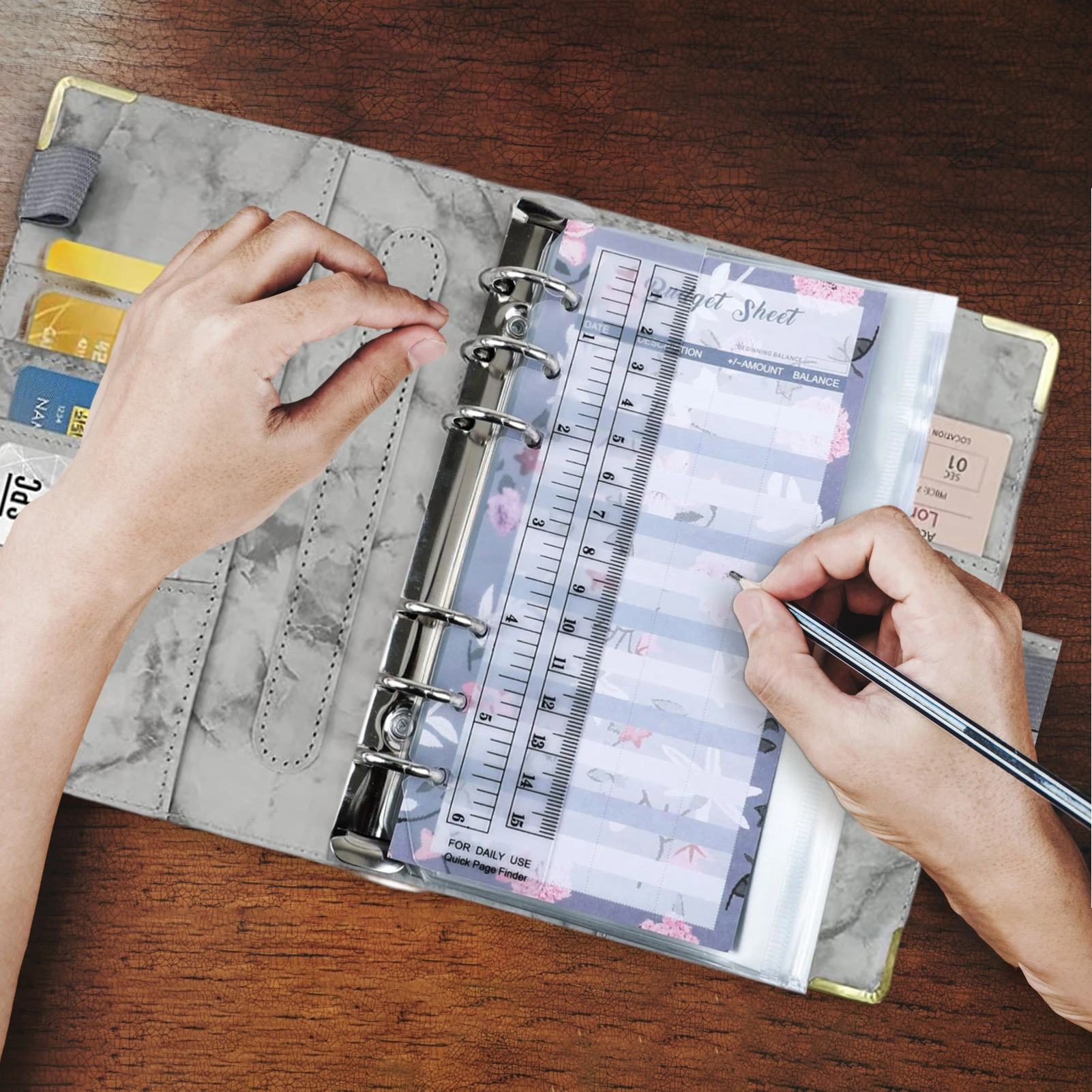 النقدية الميزانية الموثق توفير المال النقدية الميزانية الموثق بولي Leather الجلود A6 المال المنظم مخطط الميزانية الموثق مع سستة المغلفات ل