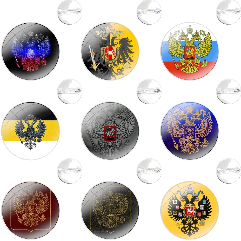 russia Flag coat of arms Glass Dome Brooches Badge Pins For Clothes Hat Shirt Lapel Bag