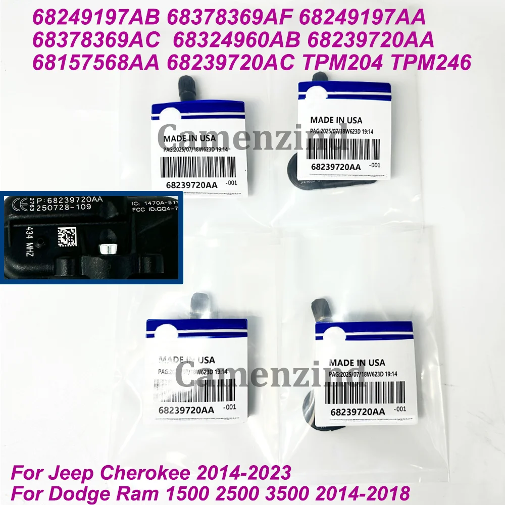 

4 шт. датчик шин TPMS для Jeep Cherokee 2014-2023 Dodge Ram 1500 2500 3500 2014-2018 68378369AF 68249197AB 68249197AA 68239720AA