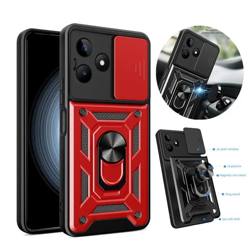 ل Realme P3 الترا GT 3 6T 7 برو ملاحظة 60X جراب هاتف سيارة المغناطيس حلقة درع حماية سيليكون حامل حامل الغطاء الخلفي حالات #1