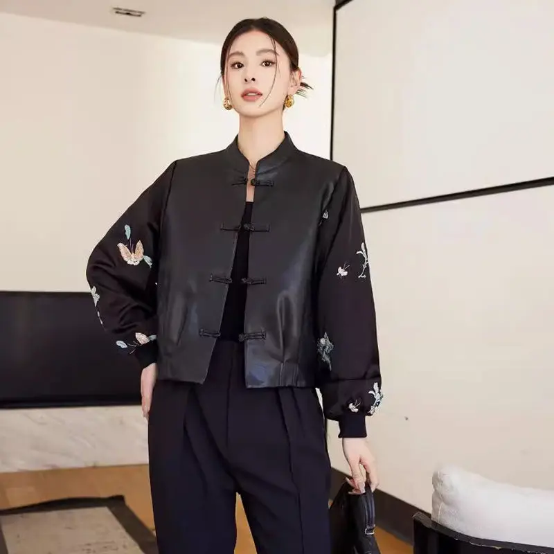 سترة جلدية أصلية جديدة على الطراز الصيني: تصميم قصير ونحيف وأنيق #5