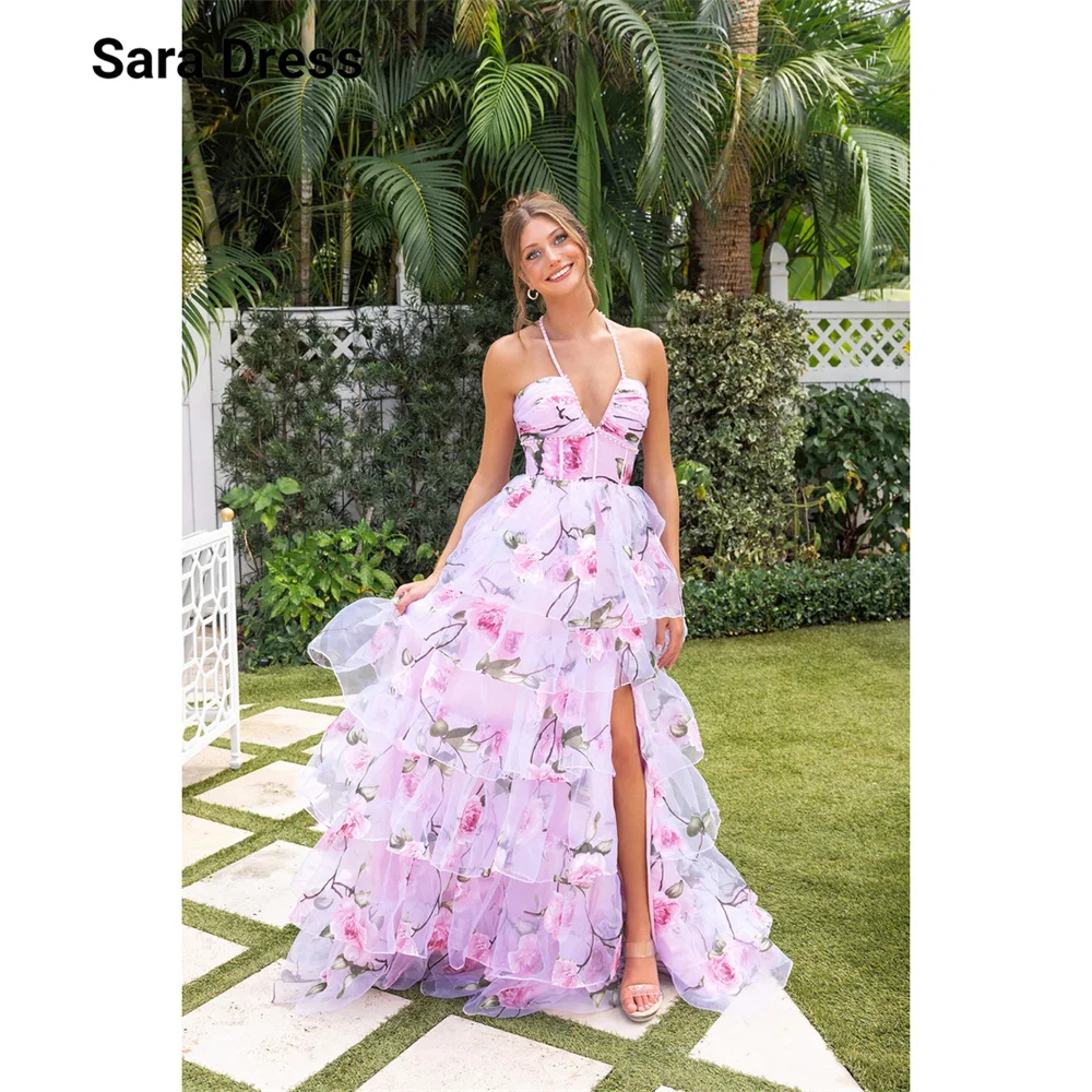 Sara Custom Pink V-neck Side Slit Multi-layer Luxurious Women's Evening Dresses for Events Luxury Elegant Party Dresses 2026
