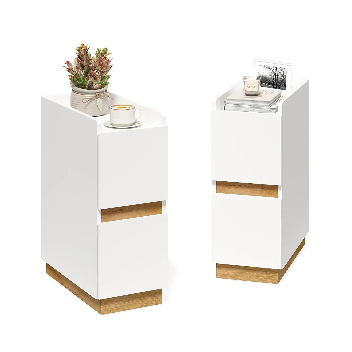 

Узкие прикроватные тумбочки, современный комплект из 2 тонких тумбочек, деревянные узкие прикроватные столики с 2 ящиками, штабелируемые, на заказ