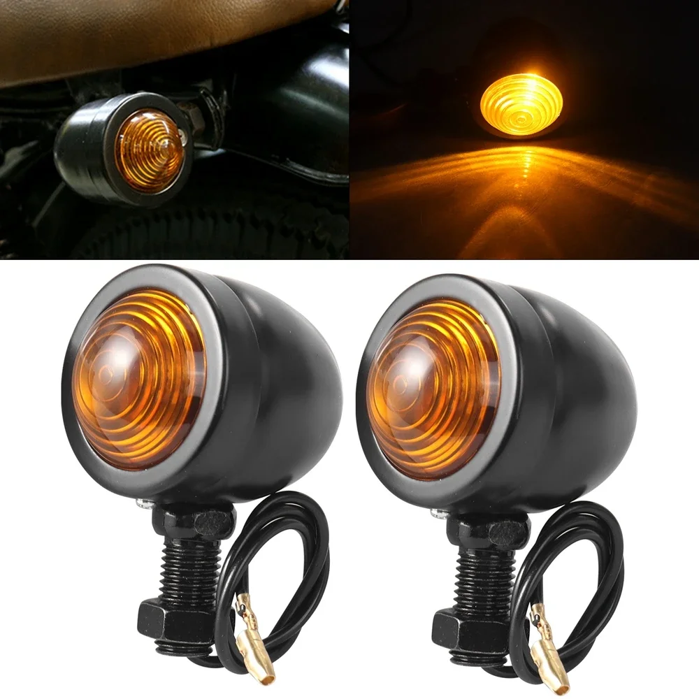 

2PCS Retro Motorcycle Turn Signals Motorcycle Accessories Universal 12V Single Wire Turn Signals Lights For Cafe Racer Harley