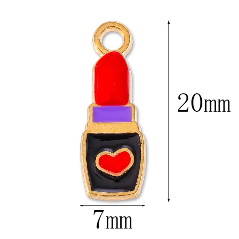 20 pcs/lot Fashion Alloy Enamel Lipstick Pendant Accessories Charms for Women, Earrings/Necklace Handmade DIY Jewelry