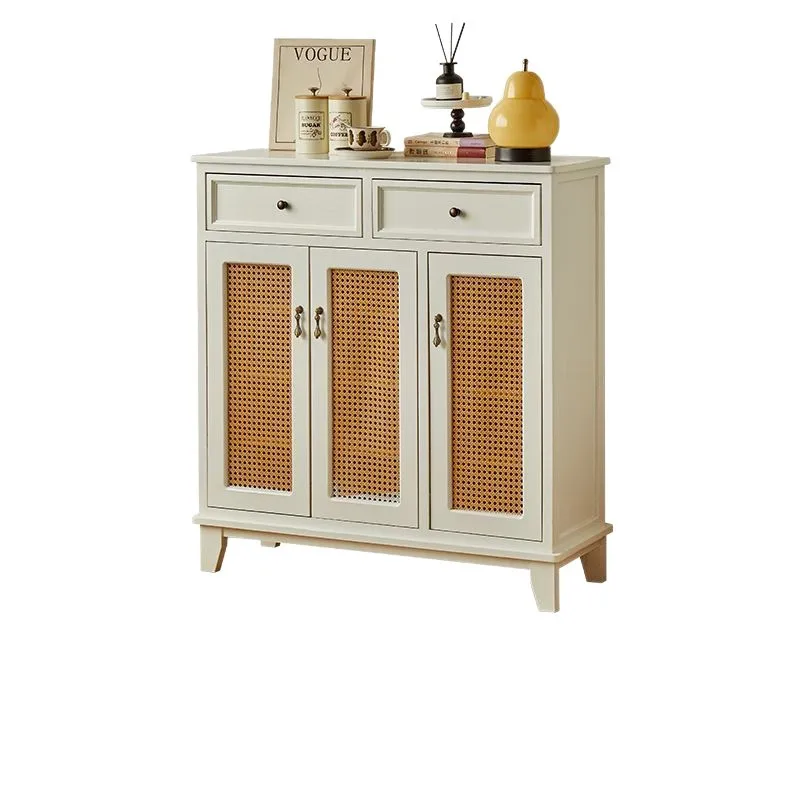 #American solid wood rattan shoe cabinet small apartment home storageshoe rack door storage cabinet living room against the wall