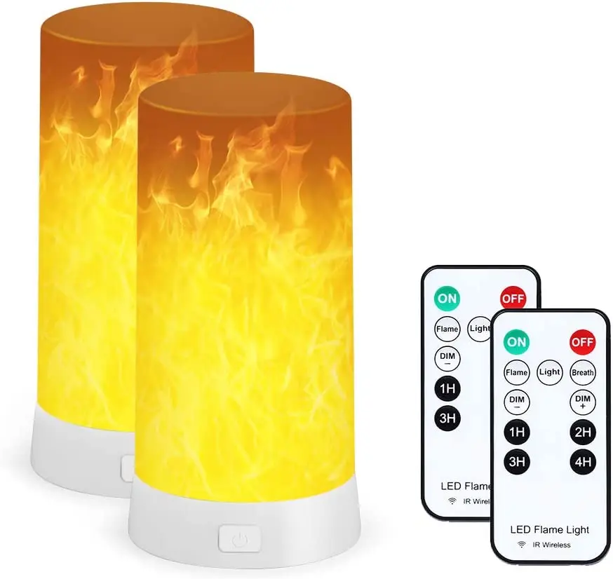 LED Flame Effect Light, Fireplace Light with Remote & Timer, USB Rechargeable Battery Operated Flame Lamp, 4 Modes Flameless