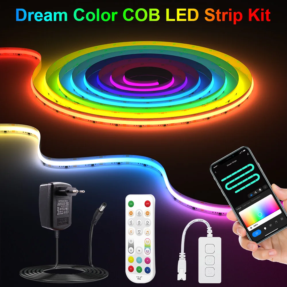 Addressable RGB COB LED Strip Tuya Wifi Controller RGBIC SPI Dream Color LED Light Tape White Black PCB Alexa Google Home APP RF