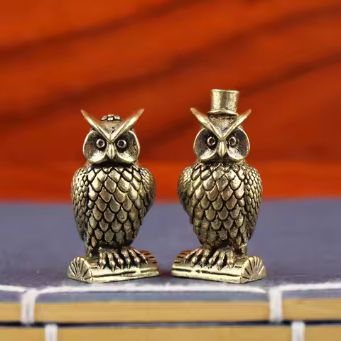 Brass Owl Couple Statue, Mr. &amp; Mrs. Owl Figurine, Romantic Desk Decor for Home Office, Tea Pet, Valentine's Day Gift Idea​