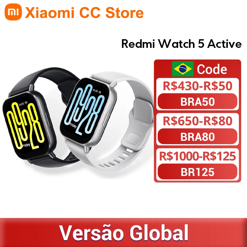 Versão global Xiaomi Redmi Watch 5 Active 2 '' Display de até 18 dias de vida útil da bateria mais de 140 modos de treino Bluetooth chamando 5ATM Versão global Xiaomi Redmi Watch 5 Active 2 '' Display de até 18 dias de vida útil da bateria mais de 140 modos de treino Bluetooth chamando 5ATM