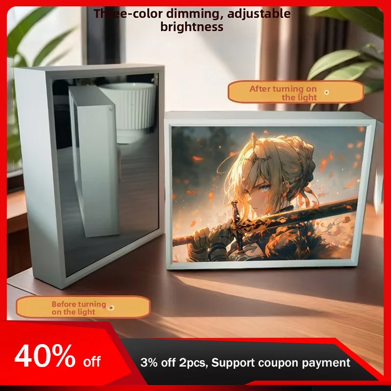 

21cm/8.27in Fate Anime 3D Light Painting Box Tri Color Dimming Peripherals Cartoon Bedroom Table Top Display Birthday Decoration