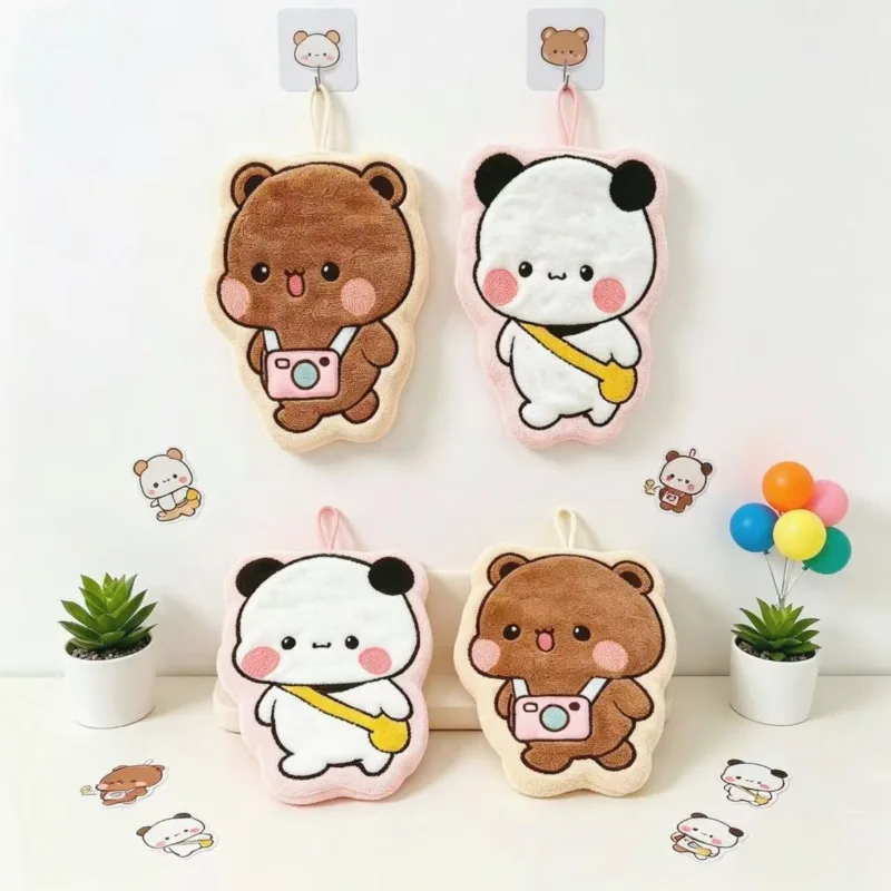 Serviette à main motif petit ours mignon. Serviette en peluche à séchage rapide, idéale pour la cuisine et la salle de bain, avec un motif amusant et mignon.