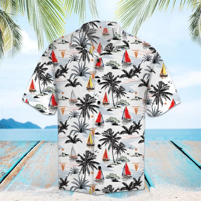 

Hawaiian 3D Printed Sailboat Pattern Men's Shirt Sea retro Short Sleeve Resort New Casual Beach Y2k Oversized Clothes
