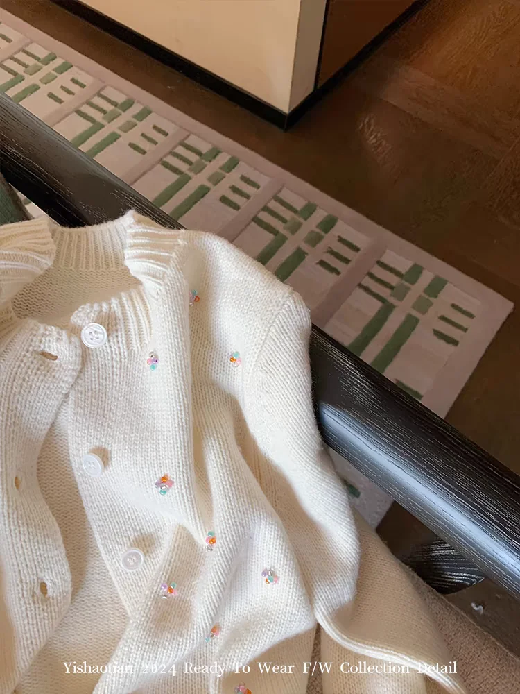 Damski biały kardigan Y2k Streetwear sweter moda Harajuku 90s estetyczne długie rękawy swetry z dzianiny 2000s ubrania jesień