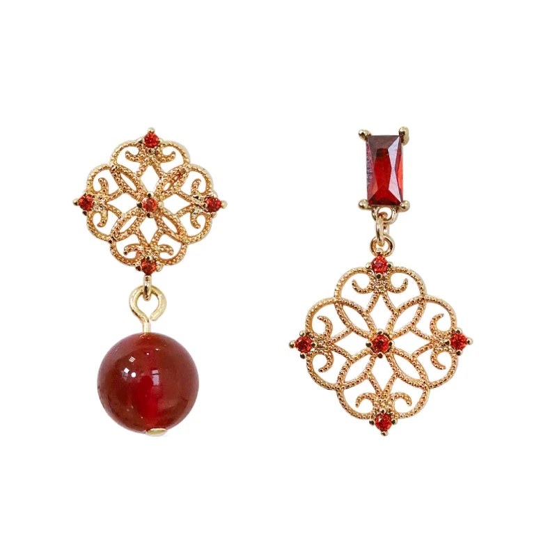 

Retro new Chinese agate lace flower earrings light luxury high-end earrings