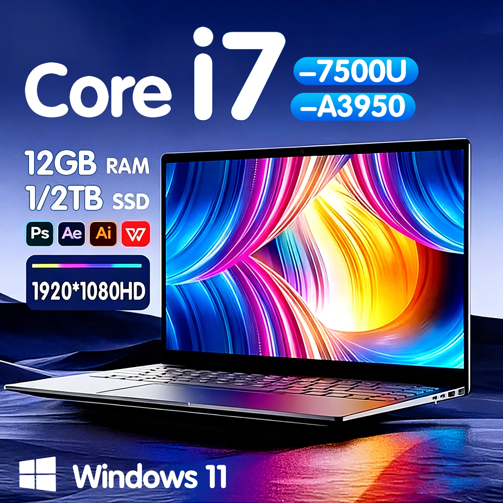 

Office Laptop Windows 11 Core i7-7500U/Intel Atom x7 A395014.1" Notebook Computer 4K HD 12GB RAM 1/2TBSSD