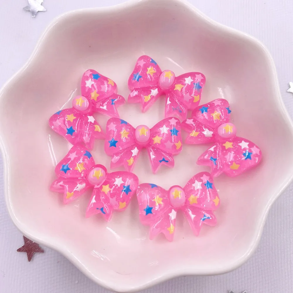 20 pezzi in resina Kawaii colorato glitter stella fiocco flatback strass figurine scrapbook decorazioni fai da te accessori per la casa artigianato