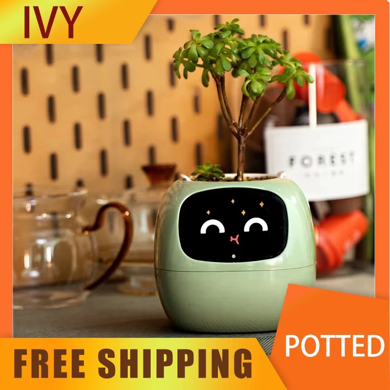 Ivy Intelligent Potted Desktop Green Plant Intelligent Cute Pet Interaction Flower Pot Cartoon Expression Plant Emotions Robot