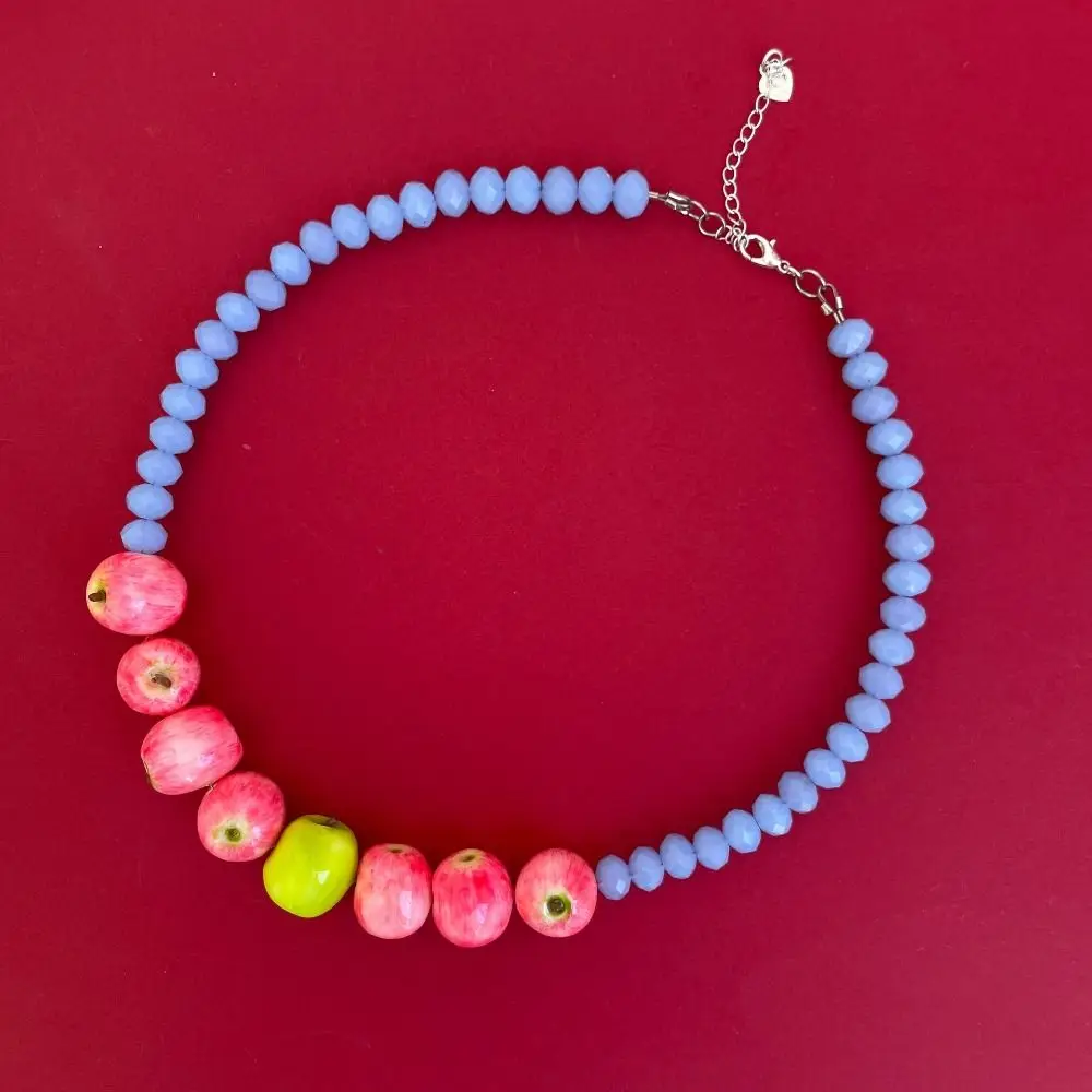 Layered Beads Fruit Necklace Stackable Colorful Beads Necklace Bracelet Set Exaggerated Handmade Fruits Bracelet Spring/Summer