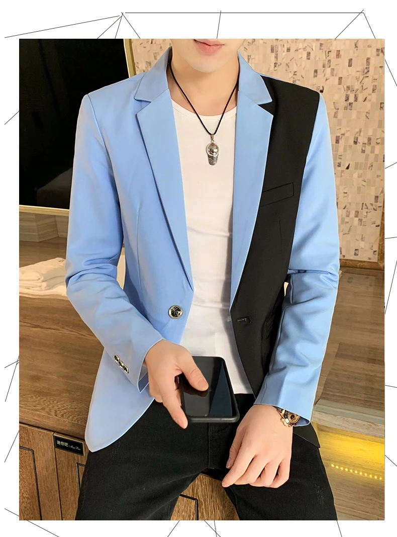 Herren Slim Fit Blazer Hochwertige Herbstmode Hübsche Match Farbe Business Casual Koreanischer Anzug Kostüm Cro Nang – Detail 3