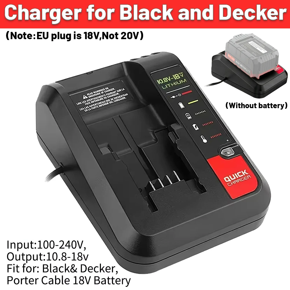 

18V Replacement Lithium Battery Charger for Black and Decker PORTER CABLE Lithium Battery Charger 2A 10.8-20V 100-240V