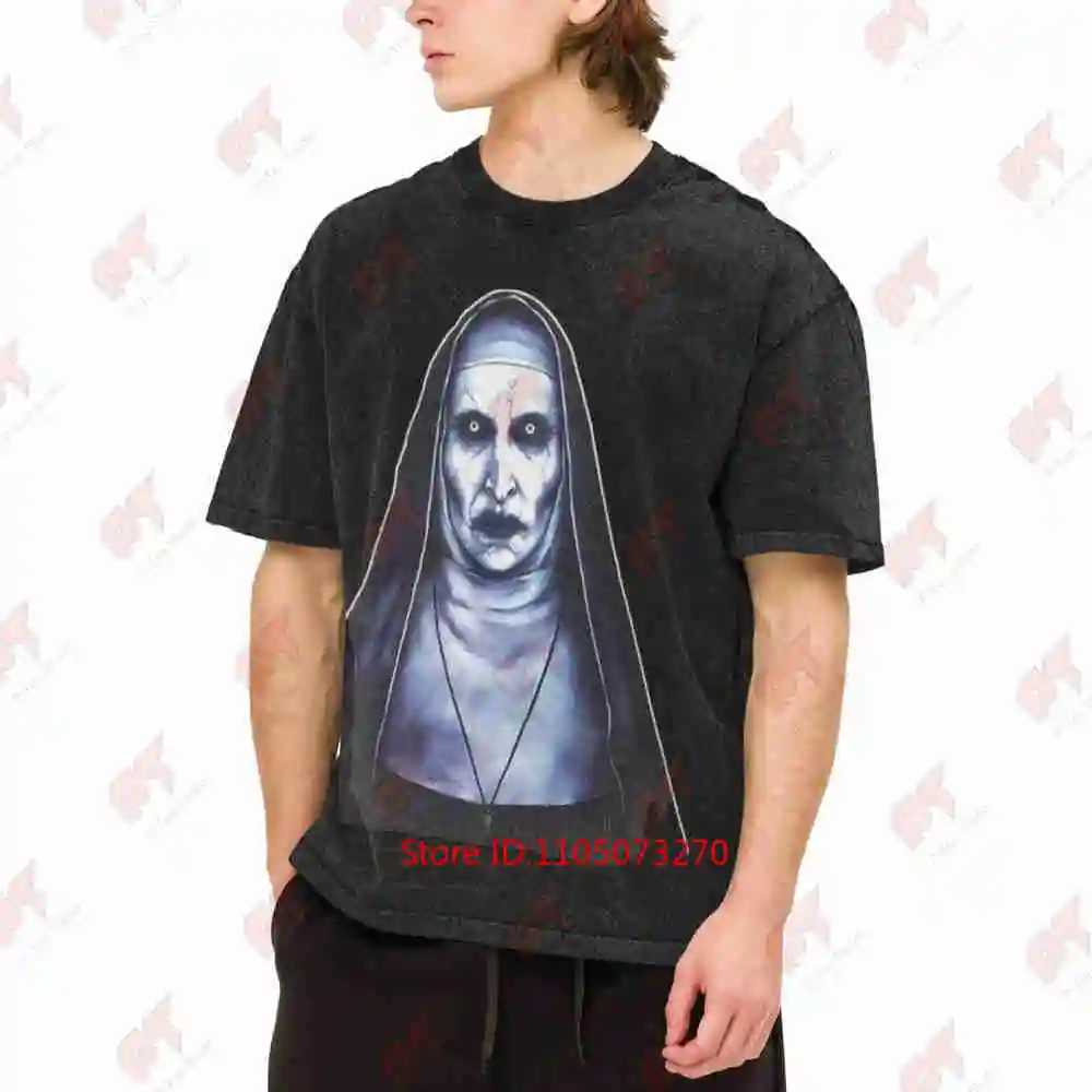 The Nun Valak Scary Face Habit Vintage Washed Tee Pure Cotton T-Shirt