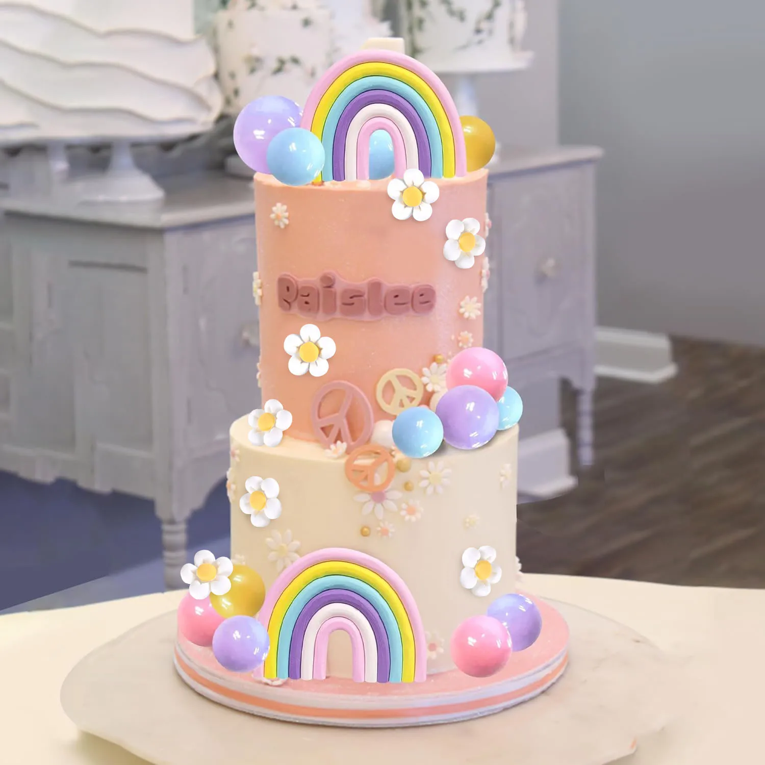 Boho-Hippie-Kuchenaufsätze, 35 Stück – Blumen- und Regenbogenball-Dekoration für Mädchen-Geburtstagsfeier, Raum- und Kinderzimmer-Themen-Dekorationen – Detail 5