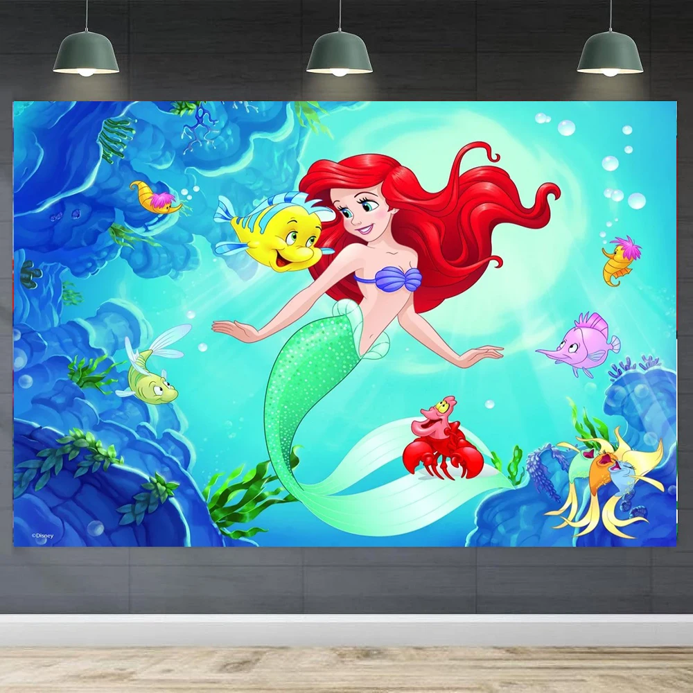写真撮影の背景リトルマーメイドポスター子供のためのベビーシャワー誕生日パーティーの背景女の子の部屋の装飾はカスタマイズすることができます