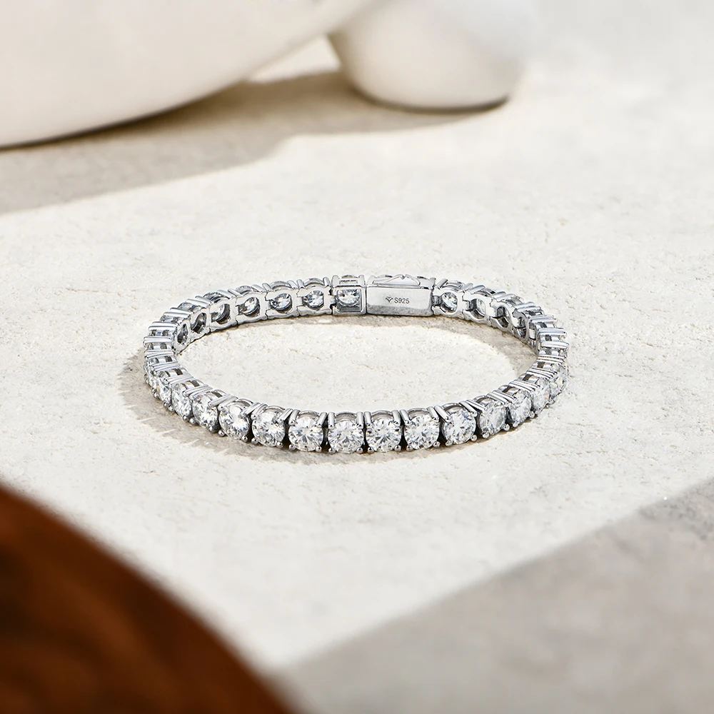 ATTAGEMS D Color Round Cut 5.0 4.0mm Moissanite Tennis Bracelet for Women Man Real 925 Sterling Silver Pass Diamond Tester Gift