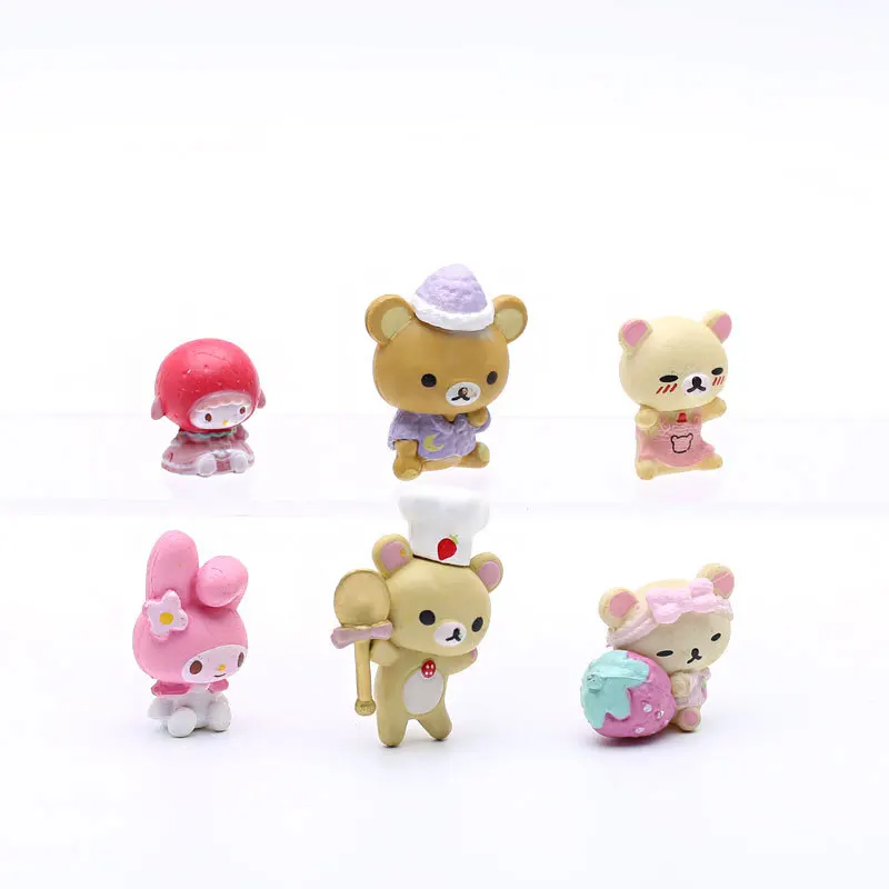 6pcs Sanrio Mini Figure My Melody Brown Bear Chef Hat Action Figures Kuromi Doll  DIY Cake Decorate Toys Gifts For Children