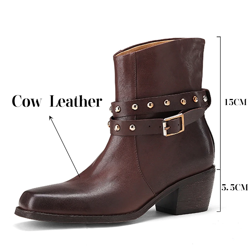 TULING JUN 2024 New Autumn Winter Retro Women's Short Boots Square Toe High Heel Rivets Comfort Hot Sellers Shoes For Women L