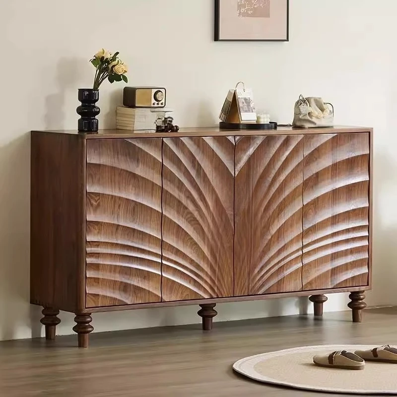Black walnut medieval solid wood shoe cabinet, living room multi-functional dining side cabinet against the wall, storage cabine