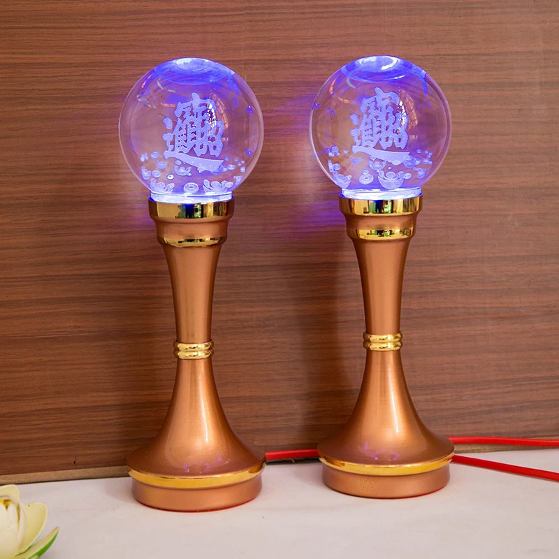 2PCS # HOME Company Temple shrine  enshrine worship Money Drawing Business booming luck God of wealth crystal lotus color lamp