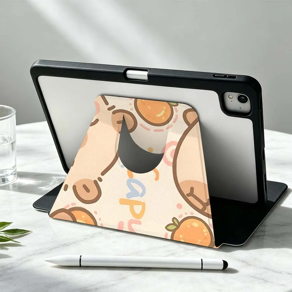 Cute Capybara Soft For iPad Pro Air mini 6 5 4 12th M5 M4 M3 M2 A16 A17Pro 360° Rotation Stylus Storage Tablet Case