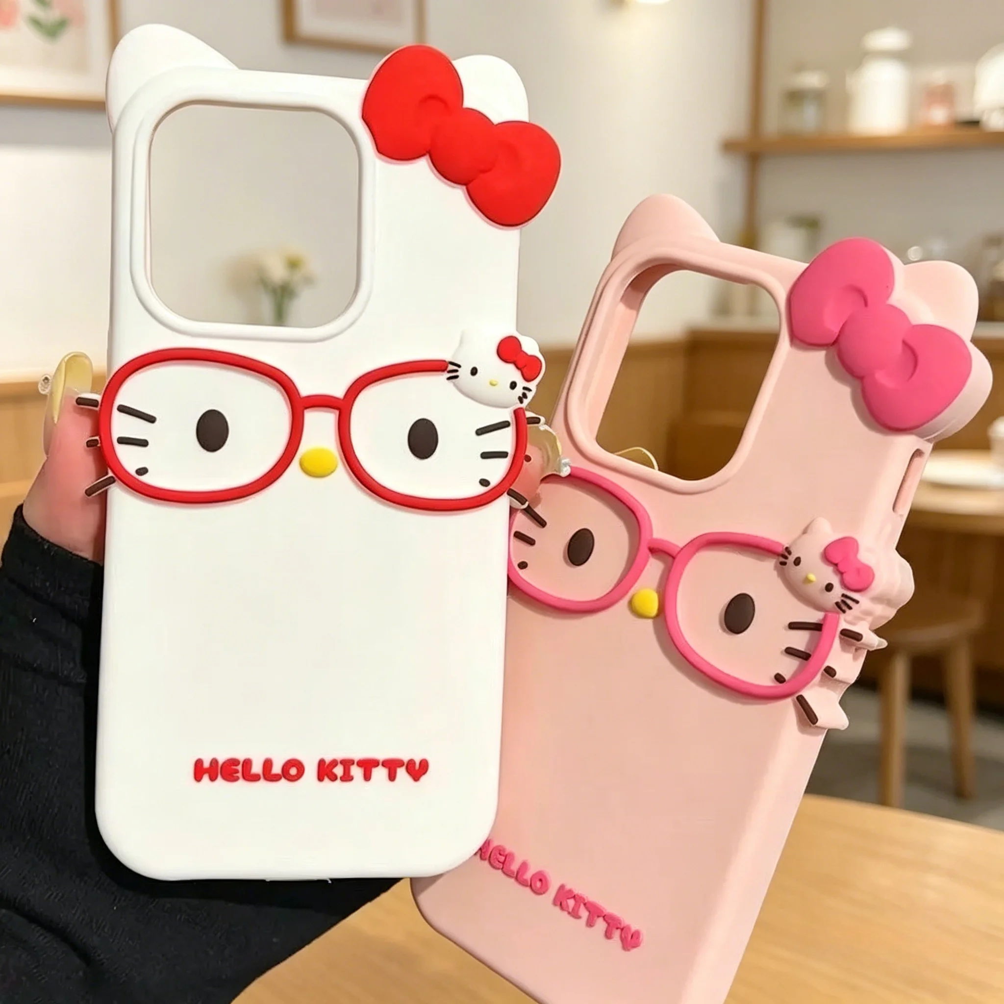 

Противоударный силиконовый чехол Hello Kitty 3D Glasses Cat для iPhone 17 Pro Max, 16, 15 Plus, 14, 13 Mini, 12, 11, 4, 4S, 5, 5S, 7, 8 Series