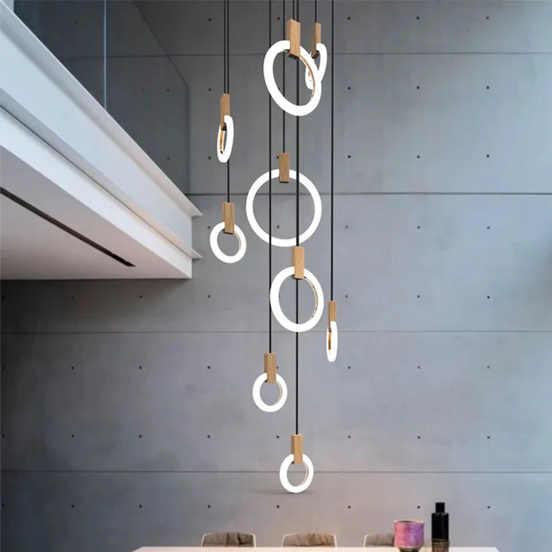 Imagem -04 - Modern Led Chandelier For Stairs Luzes de Teto Luminárias de Madeira Luzes Suspensas Jantar Lâmpadas Pendant Sala de Estar