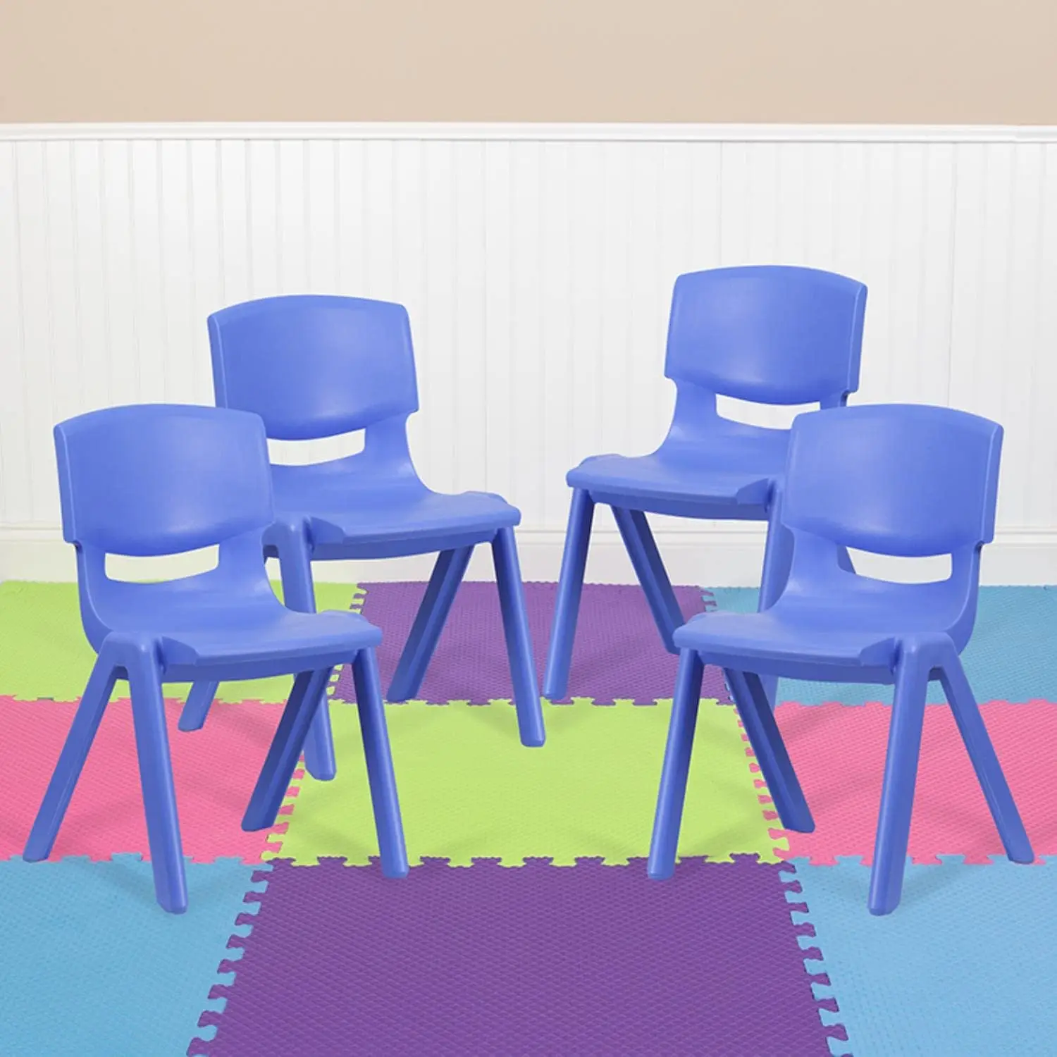 Furniture 4 Pack Blue Plastic Stackable School Chair with 15.5'' Seat Height