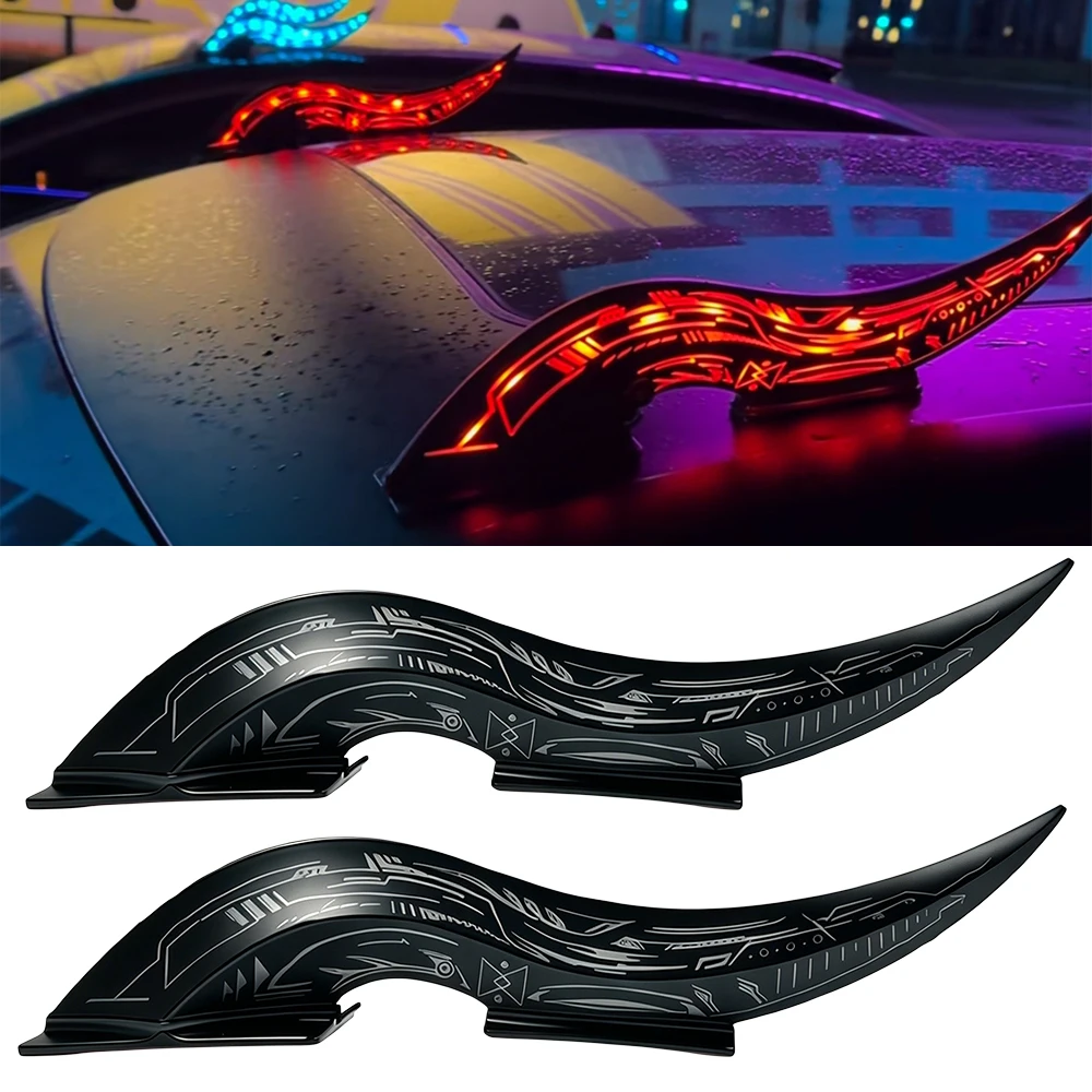 

1Set Universal Dragon Horn Car Roof Decoration Fins Waterproof, 32 LED Light Modes, Touch Control Dimmable,Type-C Rechargeable