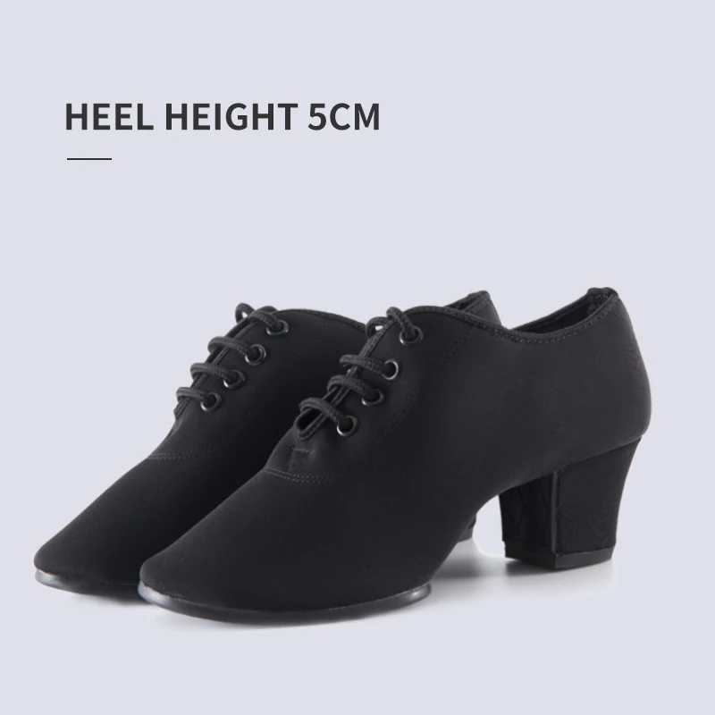 Zapatos de baile latino para las cuatro estaciones para mujer, suelas suaves con cordones, tacones altos negros de 5cm, zapatos de baile de Jazz y Salsa