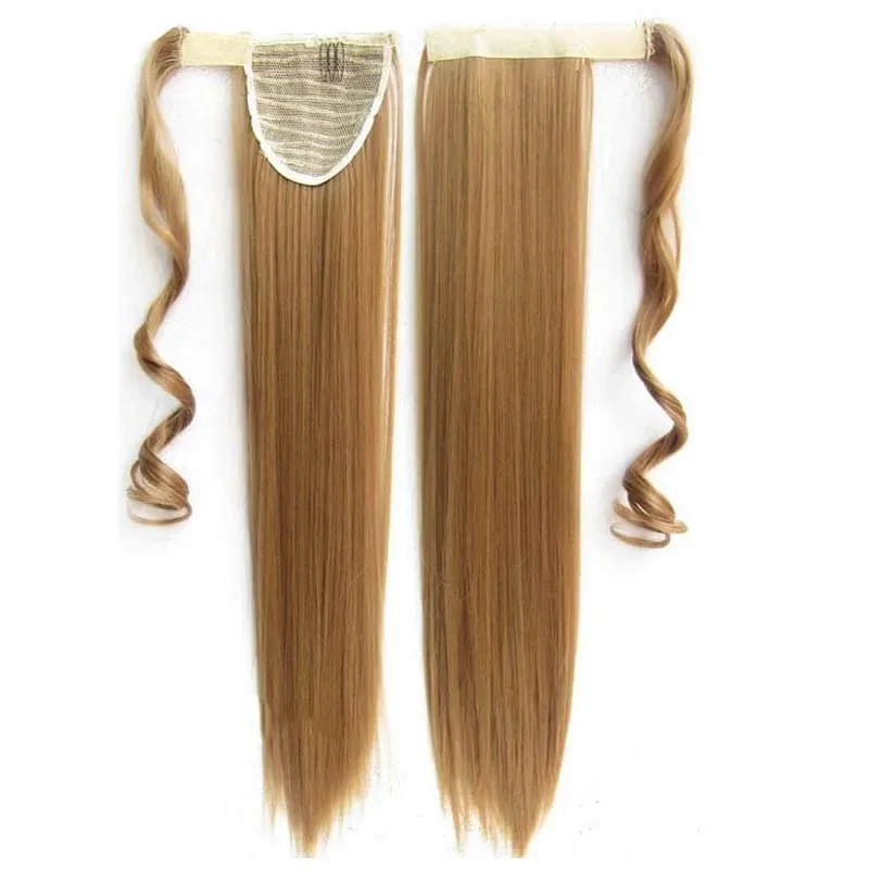 Synthetic Long Straight Hair Ponytails Warp Around Hair Ponytail Extension Brown Blonde Color Pony Tail Women's Hairpiece