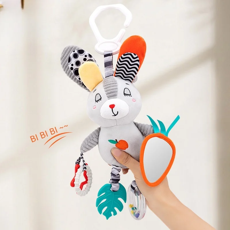 Baby Hanging Rattle Toys Plush Soft Animal Stuffed Handbells Educational Infant Development Handle Toys for Stroller Crib