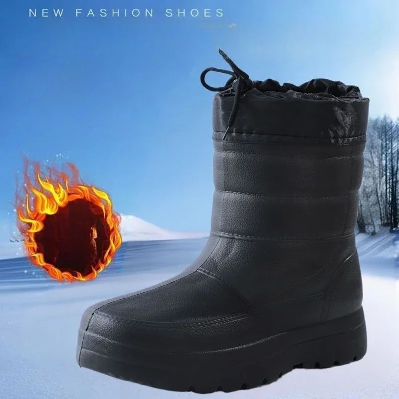 

Men's Rain Boots 2025 Winter New Fashionable Waterproof and Velvet Warm Rain Shoes Lightweight Thick Soled Midsole Boots