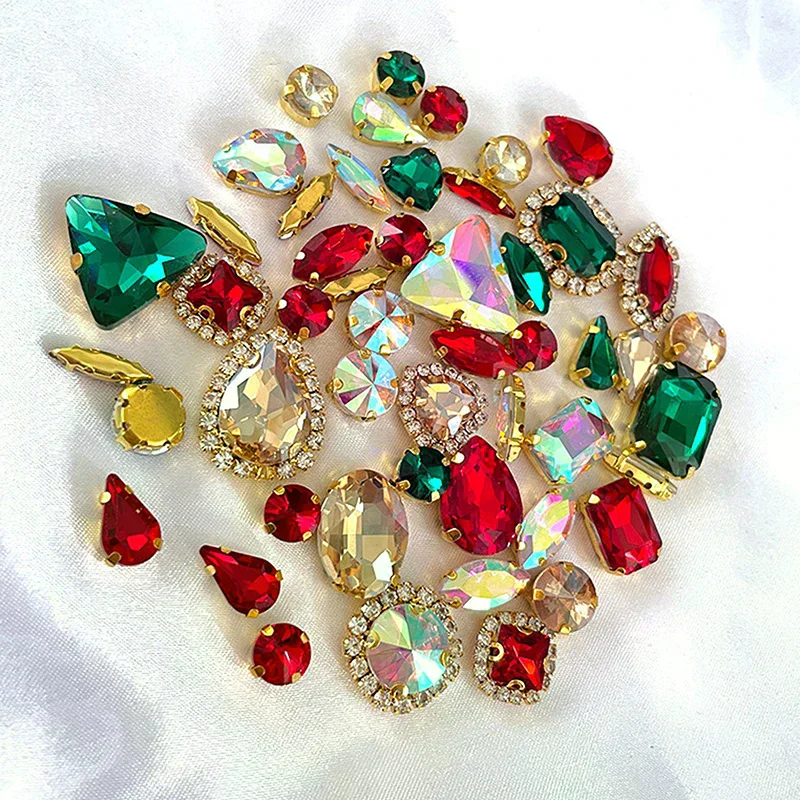 

50pcs/Bag Shiny 24 Color Mixed Shape Sew On Glass Rhinestone Gold Claw Crystal Buckle Diy Wedding Decoration Clothes/Shoe/Dress