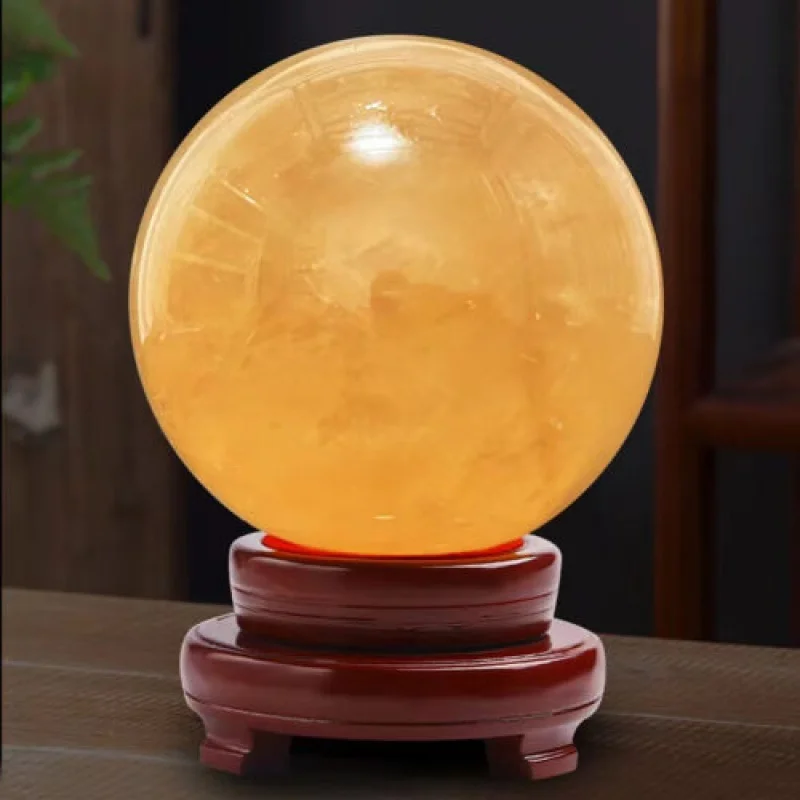 Natural Citrine Paper Spar Quartz Crystal Ball Healing Gemstone 40mm Bracket