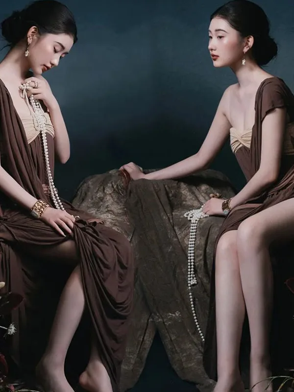 

Studio New Home Personal High-End Cool Portrait Coffee Color Photography Costume Tube Top Half Skirt Photography Clothing