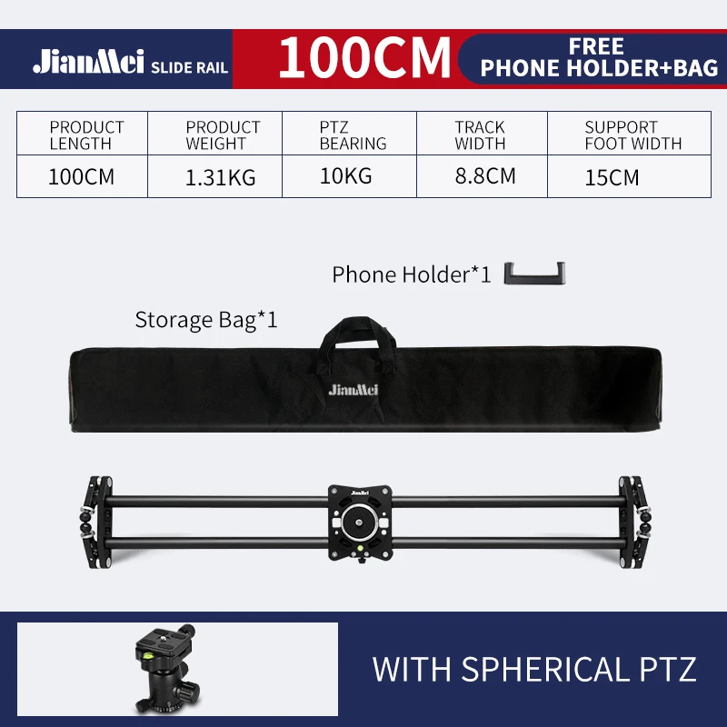 Jianmei Wholesale Price Aluminum Anchor 360 Shooting Camera Slider Track 100CM Photography Stabilizer for Video Shooting