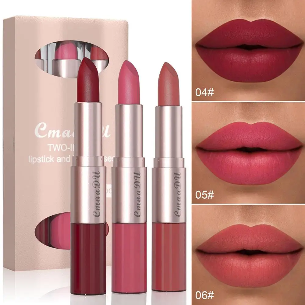 3 pz 2in1 Lucidalabbra Opaco All'ingrosso A Buon Mercato Rossetto Liquido Kit Nudo Set Lungo Durata Lip Batom Trucco Gloss Trucco Sexy Lipst P7U4