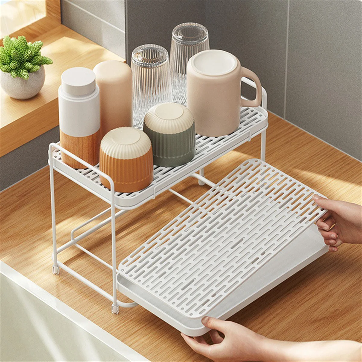 Coffee Cup Stand Food Grade Metal Cup Rack Stand Multifunctional Storage Rack Rustproof Coffee Cup Drain Holder B